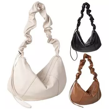 Плиссированная сумка подмышками из искусственной кожи на шнурке для женщин, высококачественная брендовая сумка через плечо, мягкая однотонная сумка на плечо, шикарная сумка-хобо, брендовая женская сумка 01