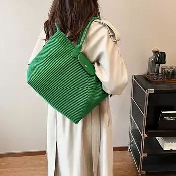 Плиссированная сумка-тоут большой емкости Сумка на плечо кофейный