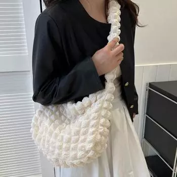 Плиссированная сумка-тоут Cloud, однотонная сумка-пузырь, стеганая повседневная сумка через плечо для шопинга, работы, улицы чёрный