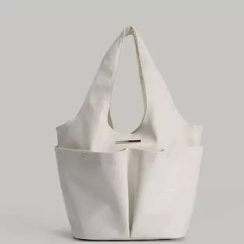 Плиссированная сумка-тоут с двумя карманами, женская, большая вместительная сумка для дальних поездок, повседневная сумка-корзина белый