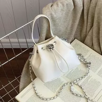 Плиссированная сумка-ведро для женщин, сумка на плечо, простая элегантная сумка через плечо с цепочкой, универсальная, корейская мода, высокого класса, новинка