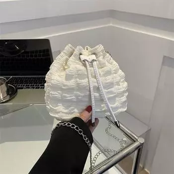 Плиссированная сумка-ведро с пухлыми вставками, летняя новая сумка через плечо с пузырьками, мини-сумка, сумка-мессенджер на цепочке, модная женская сумка розовый