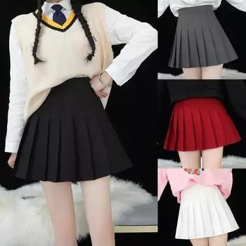 Плиссированная юбка Короткая юбка с высокой талией большого размера, разноцветная XS