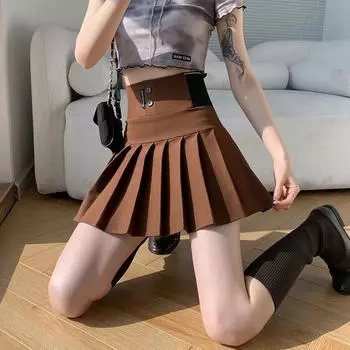 Плиссированная юбка с эластичной талией и буквами, весна-лето, черная юбка А-силуэта, полуоблегающая юбка, женская нескользящая универсальная короткая юбка S