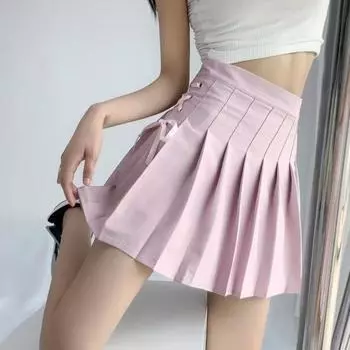 Плиссированная юбка со шнуровкой по бокам на талии, однотонная юбка-трапеция с подкладкой, шорты, уличная одежда S белый