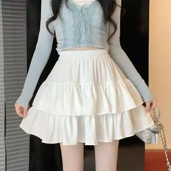 Плиссированная юбка-трапеция для женщин с оборками Sweet Hottie в консервативном стиле с эластичной резинкой на талии, тонкие повседневные летние шорты, юбки, белые, черные S белый