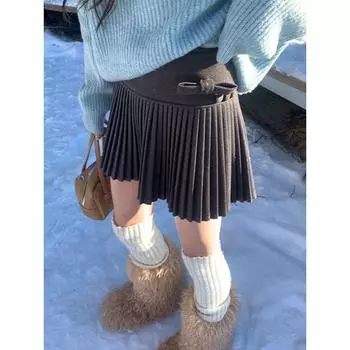 Плиссированная юбка в стиле преппи для женщин, милая шерстяная юбка Kawaii с бантом, корейский стиль, осень-зима, однотонная эстетика, мини-юбки S белый