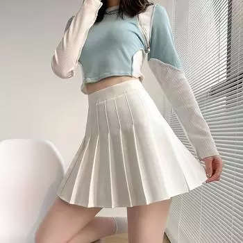 Плиссированная юбка женская летняя белая короткая юбка японская высокая талия тонкая осенне-зимняя клетчатая большая удлиненная полуюбка трапециевидной формы XS серый