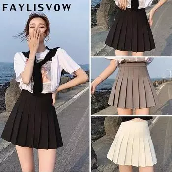 Плиссированная юбка, женская пикантная мини-юбка с высокой талией, теннисная юбка, танцевальная юбка для девочек, кавайная повседневная корейская белая, черная юбка XS слоновая кость