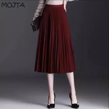 Плиссированная юбка, женская весенне-летняя юбка нового стиля, тонкая юбка трапециевидной формы средней длины с высокой талией, драпированная юбка