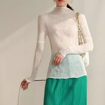 Плиссированная женская футболка на осень и весну, суперэластичная и модная футболка для похудения One size