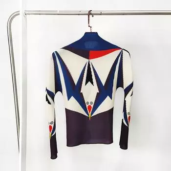 Плиссированная женская футболка, полуводолазка с длинным рукавом большего размера, свободная повседневная весенне-осенняя одежда с геометрическим узором One size красный