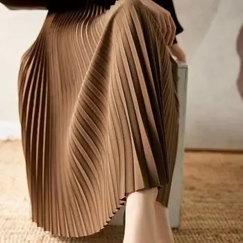 Плиссированная женская ретро-юбка черного цвета с высокой талией и средней длиной - элегантный стиль весна/осень XL коричневый