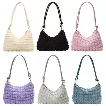 Плиссированная женская сумка ярких цветов через плечо, холщовая сумка с пузырьками и облаками, простая женская сумка под подмышками, милая большая вместительная сумка на плечо белый