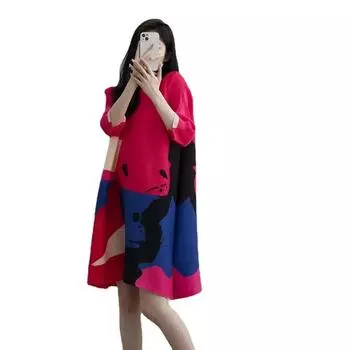 Плиссированное летнее новое платье с круглым вырезом и рукавами 3/4, женское стильное свободное платье средней длины с телесным покрытием M розы красного