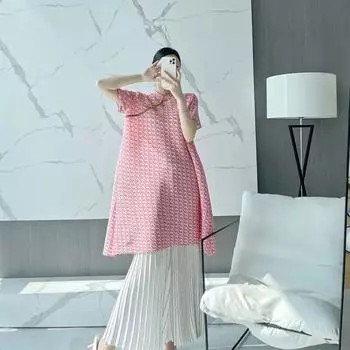 Плиссированное летнее новое платье, женское платье в стиле ретро, свободная юбка трапециевидной формы с принтом «Тысяча птиц» M розовый