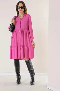 Плиссированное платье из вискозного крепа на пуговицах спереди