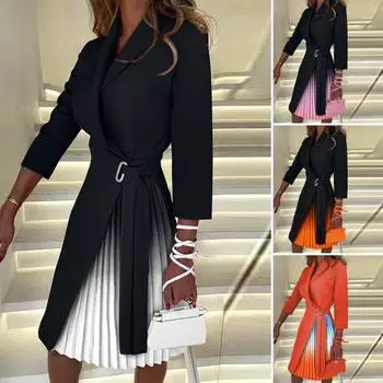 Плиссированное вечернее платье с подолом, модное платье длиной до колена, женское осеннее плотное миди с лацканами на талии для переодевания 2XL чёрный