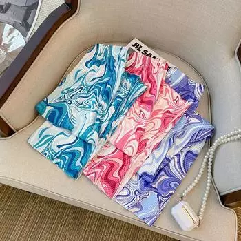 Плиссированные прямые брюки с эластичной резинкой на талии и рюшами, женские повседневные брюки с принтом тай-дай, y2k, тонкая элегантная летняя одежда S слоновая кость