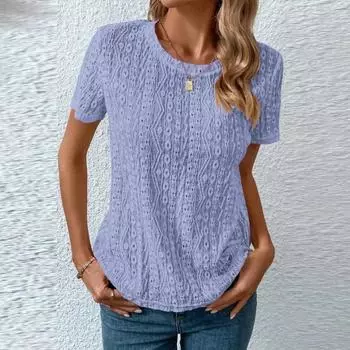 Плиссированные рубашки с коротким рукавом, женские повседневные блузки с круглым вырезом, летняя одежда 2025 года, однотонные топы, свободные блузы 28316 S абрикосовый