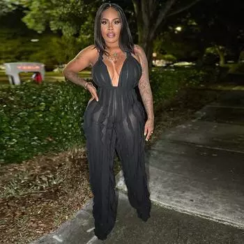 Плиссированные сексуальные комбинезоны с открытой спиной, женские комбинезоны с лямкой на шее, без рукавов, с V-образным вырезом, женские боди, свободные комбинезоны с открытой спиной и высокой талией, одежда 857 S небесно-голубой