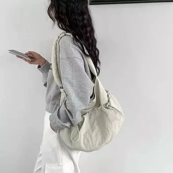 Плиссированные сумки через плечо, однотонные нейлоновые сумки через плечо для женщин, женская сумка для девочек, студенческая сумка для занятий, сумка-тоут кофейный