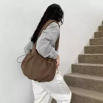 Плиссированные сумки через плечо, однотонные нейлоновые сумки через плечо для женщин и девочек, большая вместительная сумка для студентов, сумка для занятий, сумка-тоут