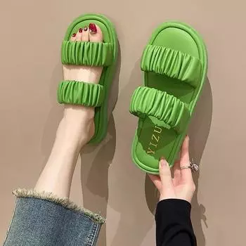 Плиссированные тапочки летние женские шлепанцы новые повседневные домашние тапочки женские повседневные удобные женские туфли Zapatos De Mujer 35 покинуть белый