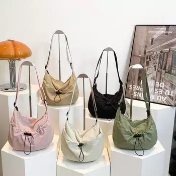 Плиссированные женские сумки на плечо для отдыха, большая вместительная сумка через плечо с регулируемым ремешком и шнурком, сумка через плечо, женская дорожная сумка зелёный