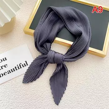 Плиссированный атласный шарф для женщин, шейный платок, лента, квадратная узкая резинка для волос темно-серого