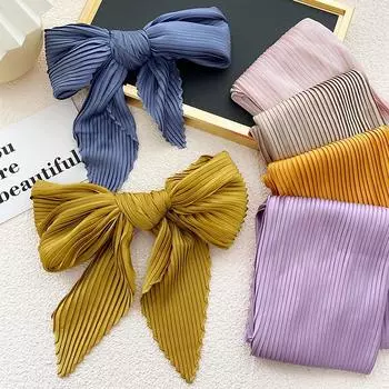 Плиссированный атласный шарф для женщин, шейный платок, лента, квадратная узкая резинка для волос розовый