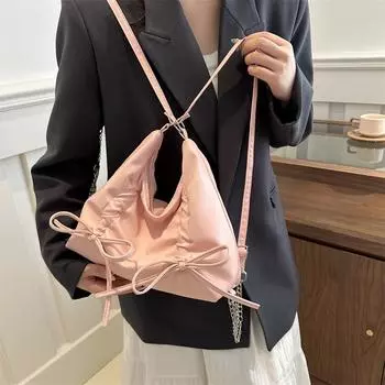 Плиссированный бант большой емкости рюкзак женский весна 2024 новая мода сумка-тоут для поездок на работу текстурная сумка через плечо чёрный