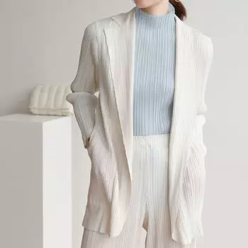 Плиссированный пиджак, женское пальто с длинными рукавами и зубцами на одной пуговице, однотонные тонкие куртки в офисном женском стиле, весенне-осенняя одежда One size чёрный