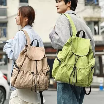 Плиссированный рюкзак с завязками на шнурке, женский легкий рюкзак, мужской дорожный рюкзак белый