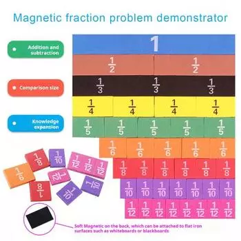Плитка с магнитными дробями, математические манипуляции, практическое визуальное обучение, блоки с радужными дробями, образовательный комплект для начальной школы для детей A