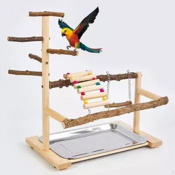 Площадка для игр с попугаями Птичья игровая площадка Деревянная жердочка Гимнастическая стойка Лестница для игрового манежа с игрушками Упражнение Playgym для
