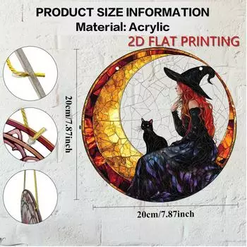 Плоская 2D подвеска ловец ведьма и черный кот, украшение на тему Хэллоуина, для гостиной, спальни, веранды для помещений/улицы, подарок для вечеринки на Хэллоуин 20cm