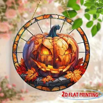 Плоская акриловая 2D тыква, украшение на Хэллоуин, украшение для венка, украшение сезона осеннего урожая, подвесное украшение для двора в деревенском стиле, фермерское украшение 20cm