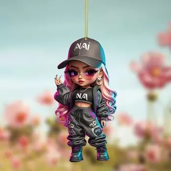 Плоская акриловая подвеска 2D - Девушка-локомотив, подвеска для машин, рюкзаков, ключей - универсальный подарок на все случаи жизни M