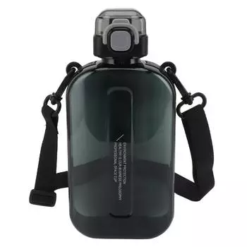 Плоская бутылка для воды 750 мл Тонкий поликарбонатный силиконовый герметичный с ремешком плоская питьевая бутылка для спорта L чёрный