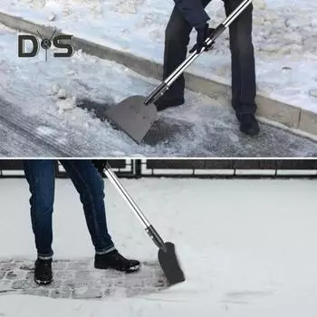 Плоская лопата для снега, скребок для льда, 55 дюймов, стальной измельчитель снега и льда с 3-секционной ручкой, инструмент для удаления льда с газона, кромки подъездной дороги, прополки чёрный