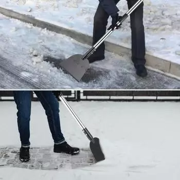 Плоская лопата для снега, скребок для льда, 55 дюймов, стальной измельчитель снега и льда с 3-секционной ручкой, инструмент для удаления льда с газона, кромки подъездной дороги, прополки чёрный