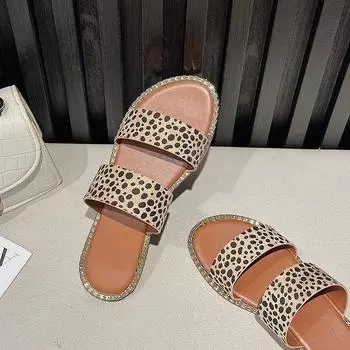 Плоская подошва большого размера с леопардовым принтом, повседневные женские тапочки для улицы 36 цветной печати леопарда