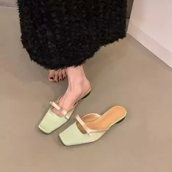 Плоская подошва летние зеленые с юбкой мешок головы полутапочки сказочные туфли 2024 летняя верхняя одежда бант маленькие сандалии 35 чёрный