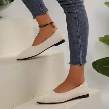 Плоская подошва, однотонные, повседневные туфли Doudou, весна 2025, новые, импортные, женские туфли большого размера, с острым носком, с неглубоким горлом, удобные для ношения, обувь для мам 36 чёрный