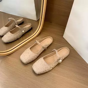 Плоская подошва темперамент китайский стиль Баотоу полутапочки женские летняя уличная одежда Мэри Джейн полутор одинарные туфли 35 серебряный