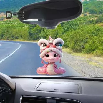 Плоская подвеска для автомобиля в виде змеи из акрила с шнурком, легко подвешивается, 2D, украшение для рождественской елки, новогоднее украшение для зеркала заднего вида розовый