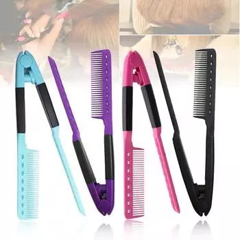 Плоская расческа для выпрямления волос, расческа для салонных волос, расчески для укладки волос, выпрямитель для волос V-образной формы, прямой выпрямитель для волос чёрный