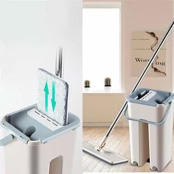 Плоская швабра с подушечками из микрофибры 1/2/4 для легкого ручного отжима Швабра для чистки пола Подушечки для швабры из микрофибры для влажной или сухой уборки 1 mop and 1 Pad хаки