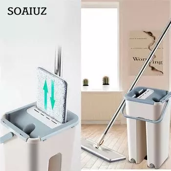 Плоская швабра с подушечками из микрофибры 1/2/4 для легкого ручного отжима Швабра для чистки пола Подушечки для швабры из микрофибры для влажной или сухой уборки 1 mop and 1 Pad хаки